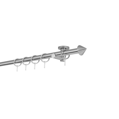 4066866153638 - Gardinenstange auf Maß 20mm Spitze 1-lauf Vorhangstange Deckenträger 55cm Stilgarnitur mit Ringen für Vorhänge - Edelstahl-Optik - 100cm 4066866153638 - Gardinenstange auf Maß 20mm Spitze 1-lauf Vorhangstange Deckenträger 55cm Stilgarnitur mit Ringen für Vorhänge - Edelstahl-Optik - 100cm