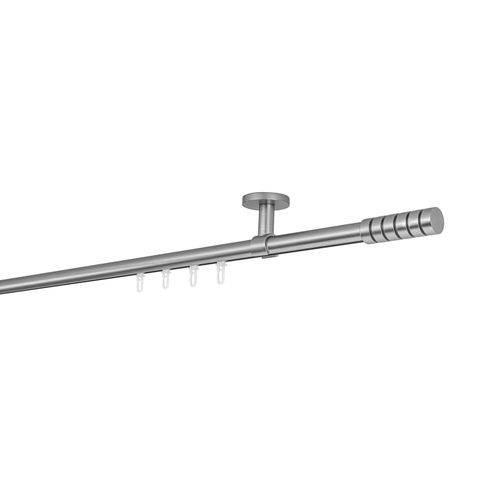 4066866194242 - Ondeco - Gardinenstange auf Maß Innenlauf 20mm Rille 1-lauf Vorhangstange Deckenträger 4cm Stilgarnitur mit Gleiter für Vorhänge - Edelstahl-Optik