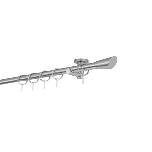 4066866152143 - Gardinenstange auf Maß 20mm Rag 1-lauf Vorhangstange Deckenträger 55cm Stilgarnitur mit Ringen für Vorhänge - Edelstahl-Optik - 160cm