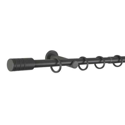 4040255513722 - Ondeco Gardinenstange ausziehbar 1-lauf Wandmontage Endstück Rille 16 19 mm mit Ringen Farbe Darkgray Größe 210-400 cm