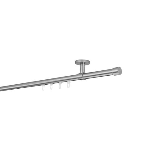 4066866188784 - Gardinenstange auf Maß Innenlauf 20mm Cap 1-lauf Vorhangstange Deckenträger 4cm Stilgarnitur mit Gleiter für Vorhänge - Edelstahl-Optik - 220cm