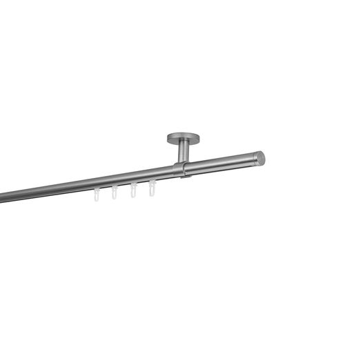 4066866193344 - Ondeco - Gardinenstange auf Maß Innenlauf 20mm Match 1-lauf Vorhangstange Deckenträger 4cm Stilgarnitur mit Gleiter für Vorhänge - Edelstahl-Optik