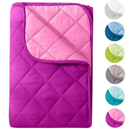 4251474134135 - Wometo - Microfaser Sommer Steppbett im Wende-Design 155x220 – OekoTex lila und pink kochfest 95° Leichtsteppbett für Camping und heiße Tage i ohne