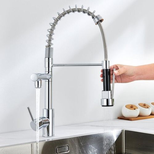 0738956108807 - Wasserhahn Küche mit Spiralfeder Küchenarmatur 360° drehbare Spültischarmaturen Einhebel Mischbatterie mit Zwei Auslauf Mischbatterien für die Küche