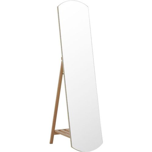 4251682286572 - Beliani - Standspiegel Hellbraun Kiefernholz 35 x 150 cm mit Regal Ablage Klappbar Rustikal Ganzkörper für Ecke Schlafzimmer Garderobe Bad Wohnzimmer