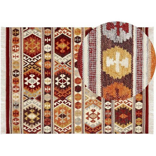 4255664824073 - Beliani - Kelim-Teppich Mehrfarbig Wolle und Baumwolle 160 x 230 cm mit Fransen Geometrischem Muster Handgewebt Boho Läufer für Fußbodenheizung