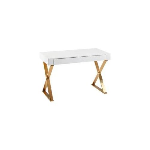 4250950298484 - WOHNLING Schreibtishc 118 cm weiß hochglanz Schreibtisch weiß rechteckig X-Fuß-Gestell gold 1180 x 570 cm