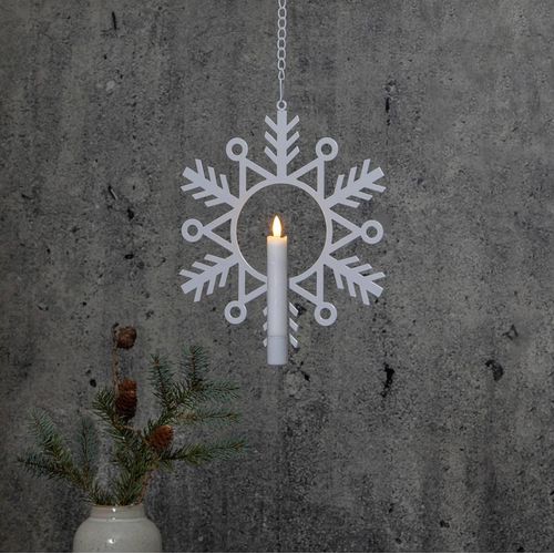 7391482049810 - Dekoration Flamme Snow Schneeflocke Deko-Lampe Metall Weiß led Timer Warmweiß 29 cm - Star Trading