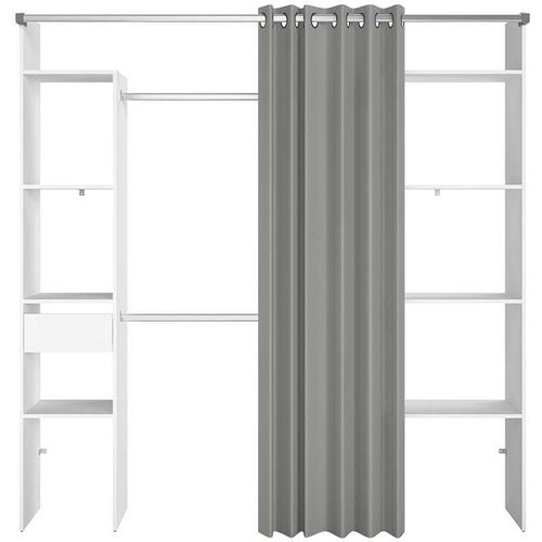 3760313247161 - Concept-usine - Kleiderschrank mit Vorhang 2 Garderoben 6 Fächern 1 Schublade elysee - Weiß