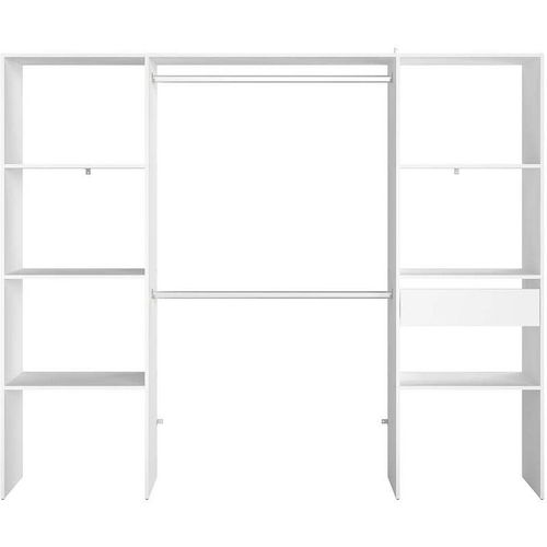 3760313247055 - Concept-usine - Kleiderschrank 6 Fächer 1 Schublade 2 Garderoben 220 x 40 x 180 cm elysee - Weiß