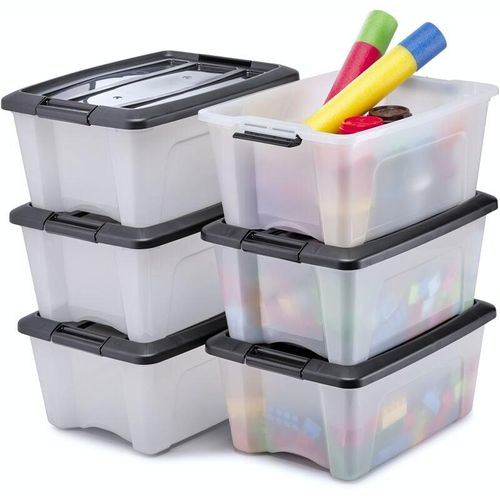 8716382213359 - Iris Ohyama Aufbewahrungsbox aus Kunststoff 15 l Büro-Aufbewahrungsbox 6er-Set BPA-frei NTB-15 weiß stapelbar Verschlussclips – B395 x T29 x