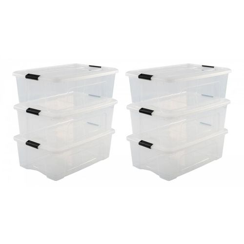 8716382192890 - 6er-Set Aufbewahrungsboxen 30 l mit Clips stapelbar Wohnzimmer Schlafzimmer Garage - New Top Box NTB-30 - Transparent - Iris Ohyama