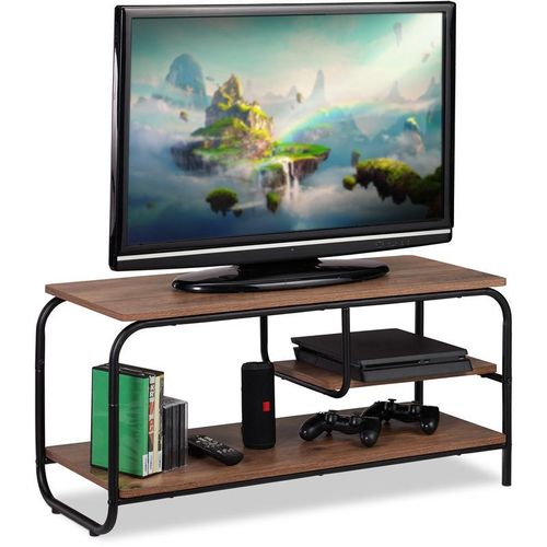 4052025259686 - Tv Board Industrie Design Receiverablage Stauraum CDs & DVDs Fernsehtisch HxBxT 43x90x35 cm braun schwarz - Relaxdays