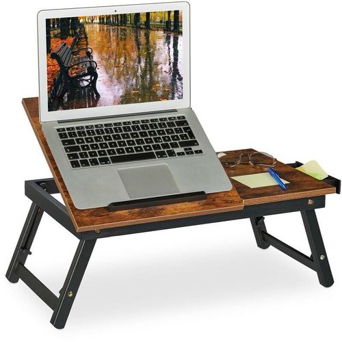 4052025463571 - Laptoptisch für Bett & Couch klappbarer Betttisch Bambus höhenverstellbar Betttablett dunkelbraun schwarz - Relaxdays