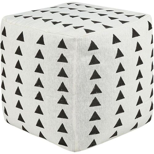 4255664861122 - Sitzpouf aus weißer und schwarzer Baumwolle 45 x 45 cm geometrisches Muster dekorativer Sitz handgefertigt Boho Modern Stil Wohnzimmer Schlafzimmer