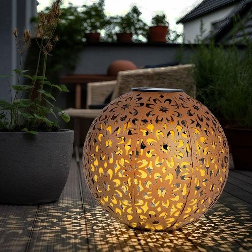 4059157376380 - Etc-shop - Solarlampe Solarleuchte für Außen Gartendeko Kugel Solar rost Erdspieß Blumen Dekorstanzungen Metall led warmweiß d 20 cm