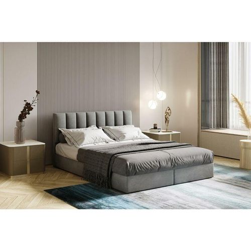 5904347101282 - City Boxspringbett 200x200 mit Bettkasten und Topper Grau Velvet - Trada