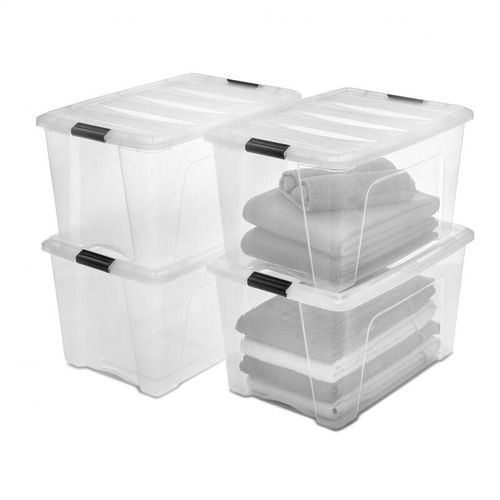 8716382213021 - Iris Ohyama - Aufbewahrungsbox aus Kunststoff 45 l Büro-Aufbewahrungsbox 4er-Set DDNTB-45 transparent stapelbar Verschlussclips – B58 x T395 x