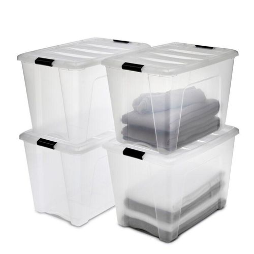 8716382213069 - Iris Ohyama - Aufbewahrungsbox aus Kunststoff 60 l Büro-Aufbewahrungsbox 4er-Set DDNTB-60 transparent stapelbar Verschlussclips – B58 x T395 x