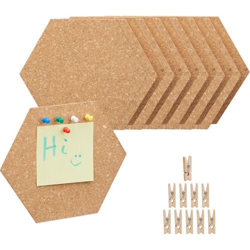 4052025460846 - Korkpinnwand 14er Set sechseckige Korkwände Büro Pinnwände mit Pins & Klammern hbt 175x20x05 cm natur - Relaxdays