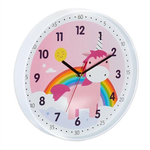 4052025432669 - Einhorn Wanduhr ø 30 cm Einhornuhr Kinder mit Zahlen Deko Kinderzimmer Kinderuhr Wand Kunststoff bunt - Relaxdays