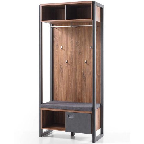 4251581520937 - Kompakt-Garderobe im Industrial Stil inkl Sitzkissen DALLAS-61 Stirling Oak Nb mit Matera Anthrazit b h t ca 90x202x45 cm - grau