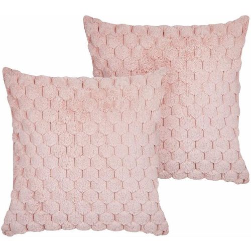 4255664821263 - Beliani - Set aus 2 Streukissen Rosa Kunstfell 43 x 43 cm Flauschiges Wabenkissen mit geometrischem Muster abnehmbarer Bezug mit Füllung