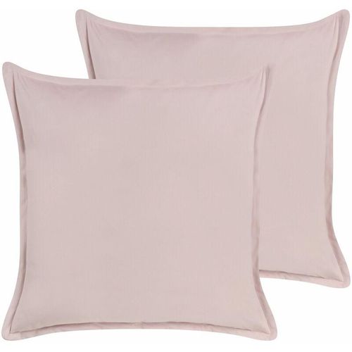 4255664837219 - Beliani - Dekokissen 2er Set Rosa Samtbezug mit Polyester-Füllung Beise 60x60 cm Einfarbig Modern Accessories Wohn- u Schlafzimmer Flur Diele