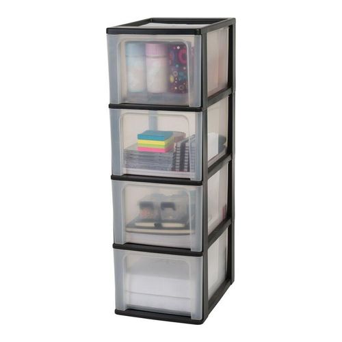 8716382183607 - Iris Ohyama - Schubladenschrank Schubladencontainer 4 Schubladen mit 13 l Format A4 durchsichtige Schubladen Büro Wohnzimmer - Organizer Chest