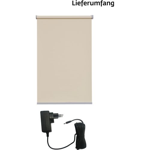 4001442302833 - Elektrisches Rollo Miami Rollos Gr 180 cm stufenlos positionierbar Rollo und Ladekabel 90 cm beige (creme silberfarben) Verdunklungsrollo Verdunkelungsrollos