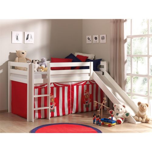 5420070212922 - Hochbett Kinderzimmer mit Textils Set Zirkus PINOO-12 in Kiefer massiv weiß lackiert incl Rutsche b h t ca 210 114 218 cm - weiß 5420070212922 - Hochbett Kinderzimmer mit Textils Set Zirkus PINOO-12 in Kiefer massiv weiß lackiert incl Rutsche b h t ca 210 114 218 cm - weiß