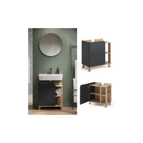 4066731401680 - Livinity Waschbeckenunterschrank Karen Sonoma Anthrazit 60 x 65 cm Tür offene Fächer