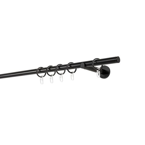 4066866119719 - Ondeco - Gardinenstange auf Maß 20mm Match 1-lauf Vorhangstange Wandträger 12cm Stilgarnitur mit Ringen für Vorhänge - Schwarz - 280cm