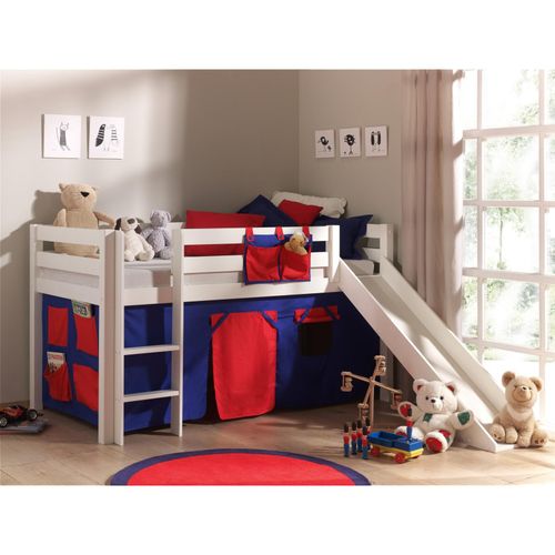 5420070212953 - Kinderzimmer Spielbett PINOO-12 mit Rutsche und Textilset Domino in Kiefer massiv weiß lackiert b h t ca 210 114 218 cm - weiß 5420070212953 - Kinderzimmer Spielbett PINOO-12 mit Rutsche und Textilset Domino in Kiefer massiv weiß lackiert b h t ca 210 114 218 cm - weiß
