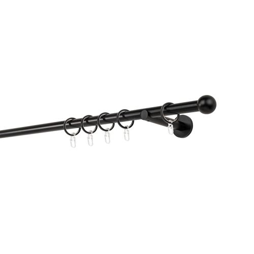 4066866115605 - Ondeco - Gardinenstange auf Maß 20mm Ball 1-lauf Vorhangstange Wandträger 12cm Stilgarnitur mit Ringen für Vorhänge - Schwarz - 200cm 4066866115605 - Ondeco - Gardinenstange auf Maß 20mm Ball 1-lauf Vorhangstange Wandträger 12cm Stilgarnitur mit Ringen für Vorhänge - Schwarz - 200cm