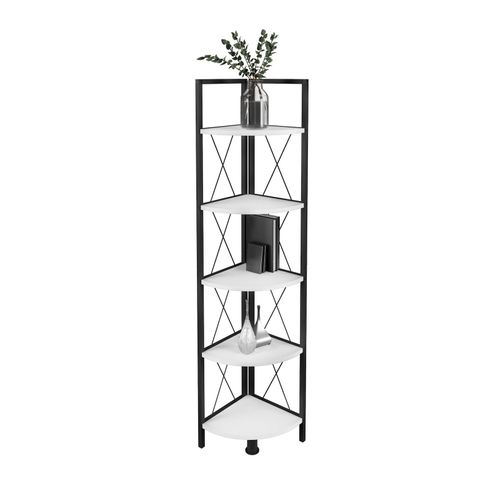 4051814434891 - Standregal Holz Metall Eckregal Aufbewahrung Stand Regal Bücherregal Deko Bücher Standregal Insasi 5 Gr 34 weiß B34cm H160cm T34cm Holzwerkstoff Holz Spanplatte Regale