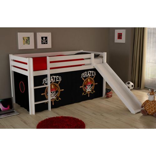5420070212977 - Les Tendances - Hochbett Kinderzimmer PINOO-12 mit Rutsche und Textilset Pirates in Kiefer massiv weiß lackiert b h t ca 210 114 218 cm 5420070212977 - Les Tendances - Hochbett Kinderzimmer PINOO-12 mit Rutsche und Textilset Pirates in Kiefer massiv weiß lackiert b h t ca 210 114 218 cm