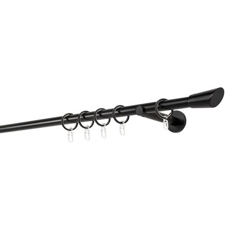 4066866117982 - Gardinenstange auf Maß 20mm Rag 1-lauf Vorhangstange Wandträger 12cm Stilgarnitur mit Ringen für Vorhänge - Schwarz - 100cm