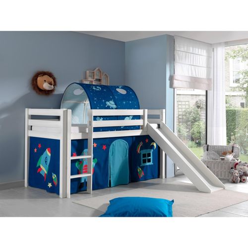 5420070228053 - Spielbett Pino inkl Rutsche mit Textilset Vorhang und Tunnel Astro Ausf Kiefer massiv weiß lack 5420070228053 - Spielbett Pino inkl Rutsche mit Textilset Vorhang und Tunnel Astro Ausf Kiefer massiv weiß lack