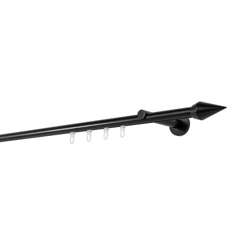 4066866179997 - Gardinenstange auf Maß Innenlauf 20mm Kegel 1-lauf Vorhangstange Wandträger 12cm Stilgarnitur Gleiter für Vorhänge - Schwarz - 110cm