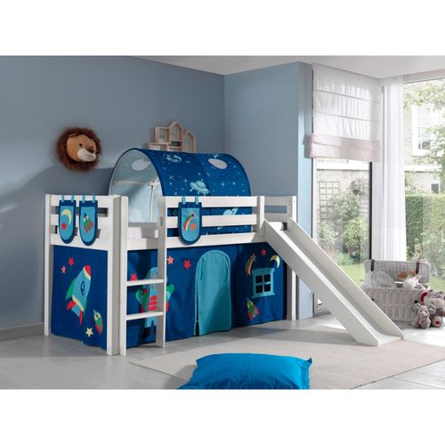 5420070228077 - Vipack Spielbett Pino inkl Rutsche Kiefer massiv weiß mit Vorhang Tunnel und 3 Taschen - Dessin Astro 5420070228077 - Vipack Spielbett Pino inkl Rutsche Kiefer massiv weiß mit Vorhang Tunnel und 3 Taschen - Dessin Astro