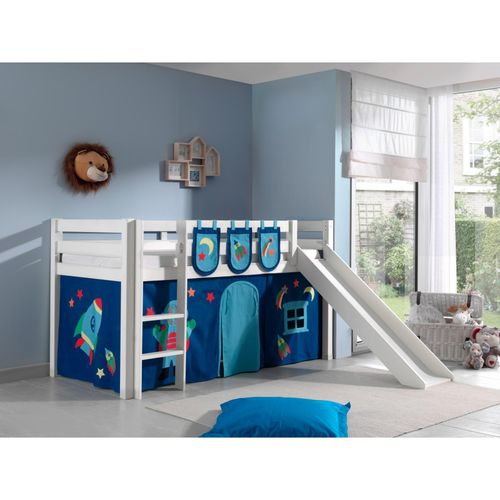 5420070228060 - Spielbett Pino inkl Rutsche mit Textilset Vorhang und 3 Taschen Astro Ausf Kiefer massiv weiß l 5420070228060 - Spielbett Pino inkl Rutsche mit Textilset Vorhang und 3 Taschen Astro Ausf Kiefer massiv weiß l