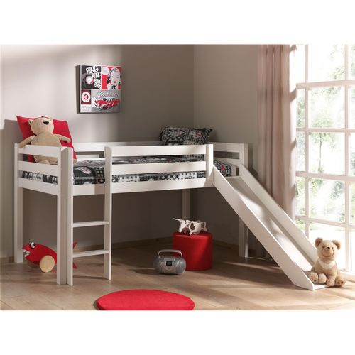 5420070207423 - Hochbett Kinderzimmer PINOO-12 mit Leiter und Rutsche in Kiefer massiv lackiert b h t ca 210 114 218 cm - weiß