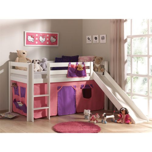 5420070212946 - Les Tendances - Hochbett Kinderzimmer mit Textil Set Bella incl Rutsche PINOO-12 in Kiefer massiv weiß lackiert b h t ca 210 114 218 cm 5420070212946 - Les Tendances - Hochbett Kinderzimmer mit Textil Set Bella incl Rutsche PINOO-12 in Kiefer massiv weiß lackiert b h t ca 210 114 218 cm