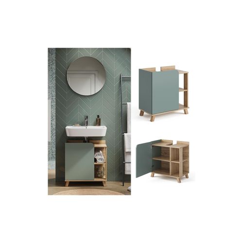 4066731401734 - Livinity Waschbeckenunterschrank Karen Sonoma Mintgrün 60 x 65 cm Tür offene Fächer 4066731401734 - Livinity Waschbeckenunterschrank Karen Sonoma Mintgrün 60 x 65 cm Tür offene Fächer