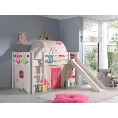 5420070227988 - Vipack Spielbett Pino inkl Rutsche Kiefer massiv weiß mit Vorhang Tunnel und 3 Taschen - Dessin Spring 5420070227988 - Vipack Spielbett Pino inkl Rutsche Kiefer massiv weiß mit Vorhang Tunnel und 3 Taschen - Dessin Spring