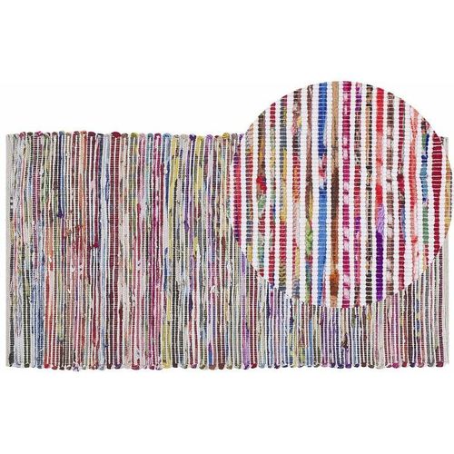 4260580937738 - Teppich Bunt mit Weiß 80 x 150 cm Baumwolle Kurzflor Abstrakt Rechteckig Modern