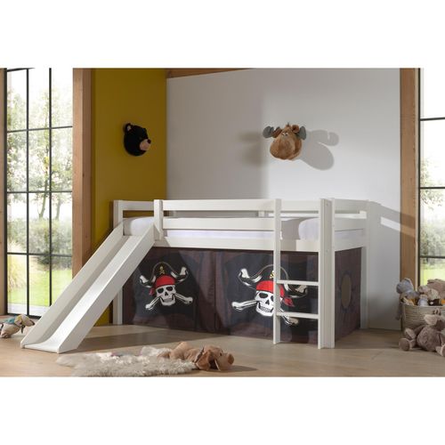 5420070236546 - VIPACK - Halbhohes Bett PINO mit Rutsche und Textilset Caribian Pirate Ausf Kiefer massiv weiß 5420070236546 - VIPACK - Halbhohes Bett PINO mit Rutsche und Textilset Caribian Pirate Ausf Kiefer massiv weiß