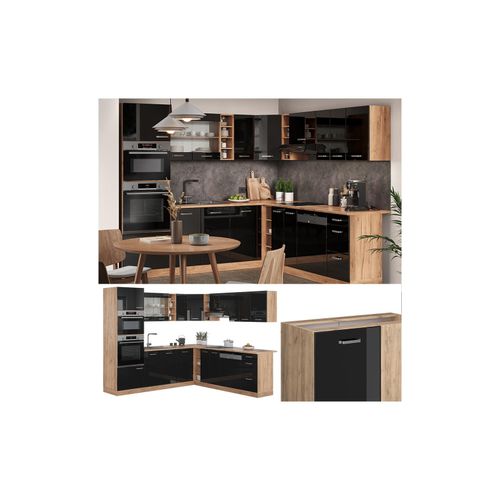 4066731345410 - Eckküche R-Line Solid Eiche Schwarz 247x237 cm modern Küchenschränke Küchenmöbel 4066731345410 - Eckküche R-Line Solid Eiche Schwarz 247x237 cm modern Küchenschränke Küchenmöbel