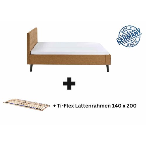 0743194010195 - Polsterbett 140 x 200 Amira Bettgestell mit Kopfteil Ocker 0743194010195 - Polsterbett 140 x 200 Amira Bettgestell mit Kopfteil Ocker